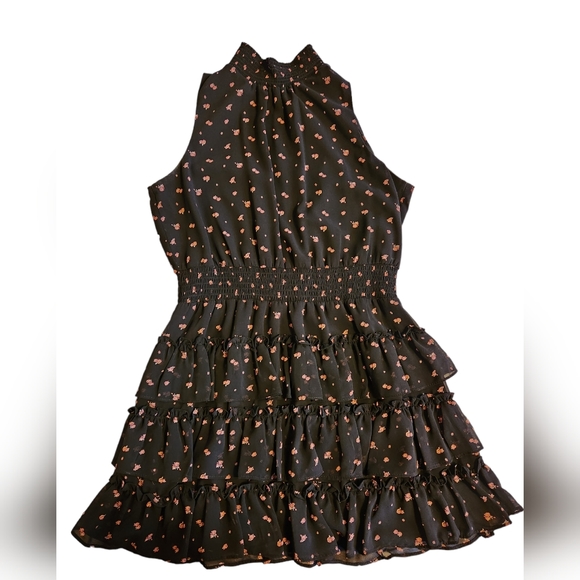 STATE Printed Short Sleeve Smocked Mini Dress - Picture 2 of 5